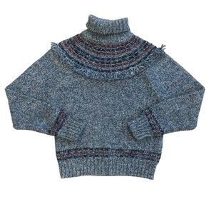 Vintage 70s 80s Pierre Cardin Multicolor Wool Blend Knit Fringe-y Sweater Large